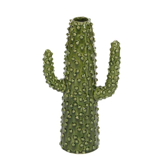 Green Ceramic Eclectic Vase, 12" x 5" x 6"